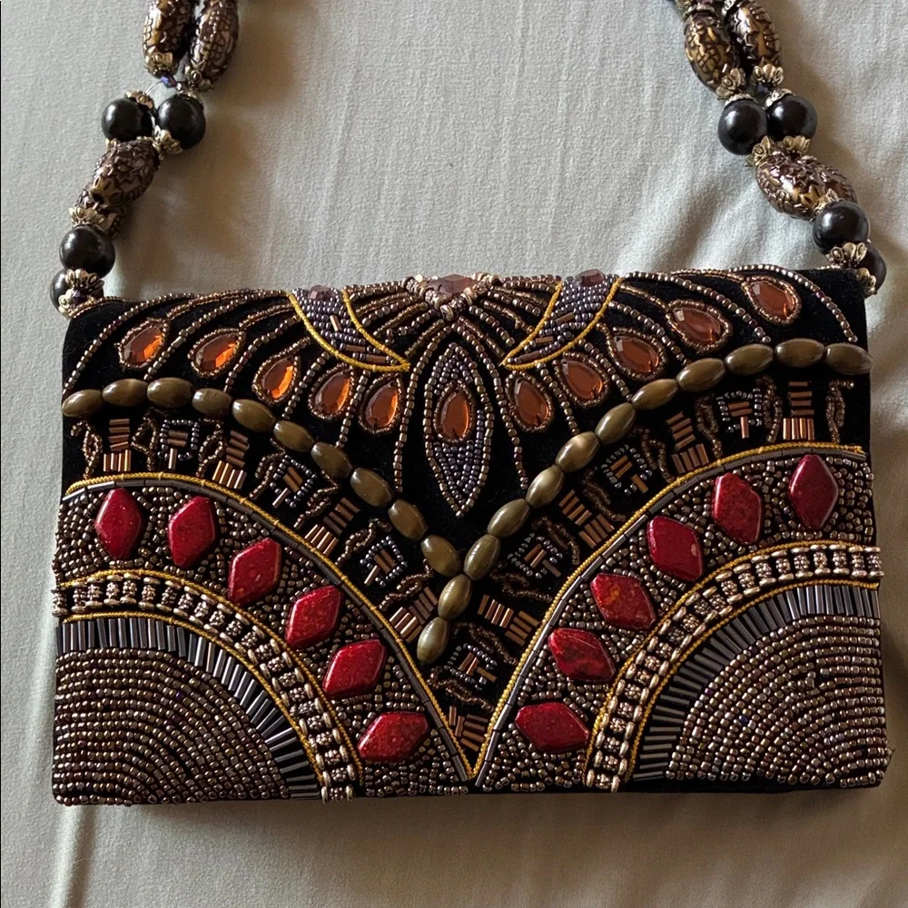 The Pyramid Collection Black and Red Beaded Clutch